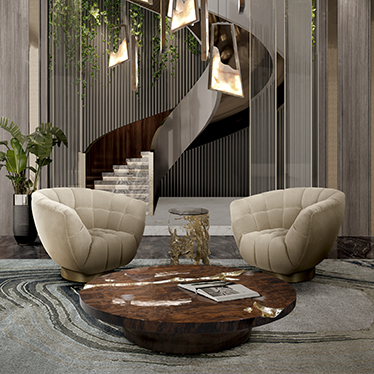ESSEX ARMCHAIR, CAY SIDE TABLE